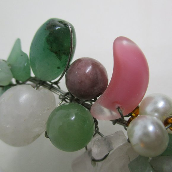 Green Onyx Jade Tiger Eye Rose Quartz Pearl Necklace Multi Gemstone Wire Wrap - Picture 7 of 9